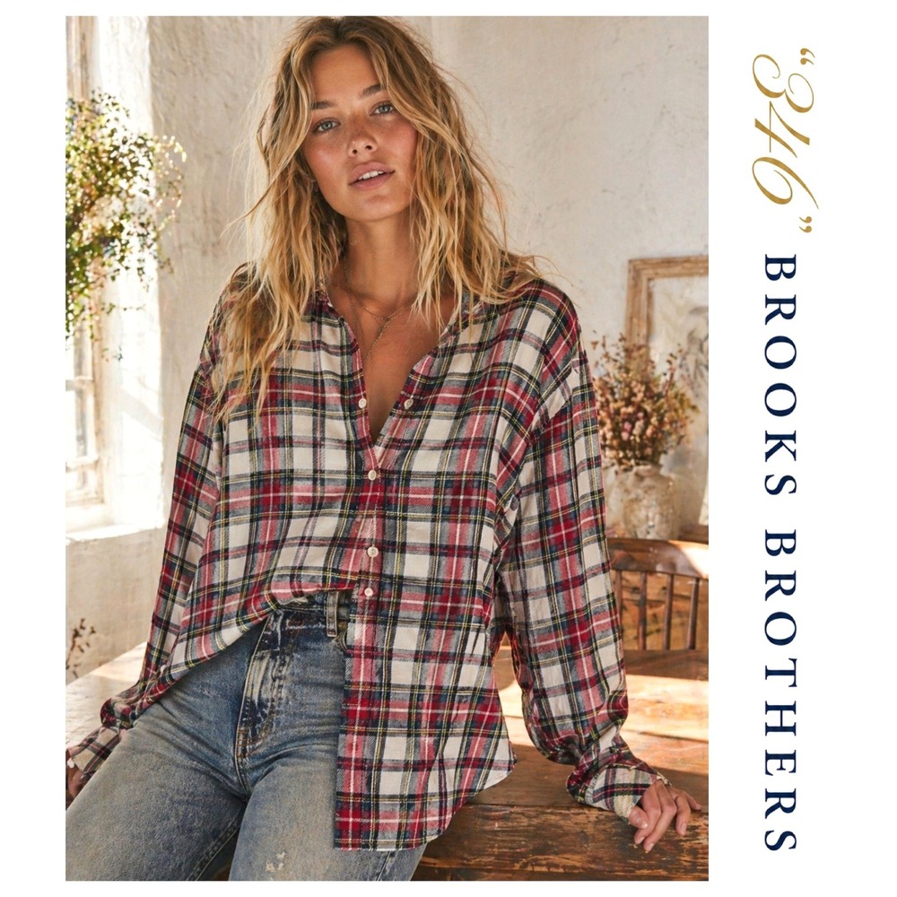 Brooks Brothers 346 Womens Plaid Button Up Long Sleeve Flannel Shirt Size 16